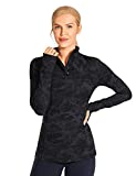 CRZ YOGA Women's Long Sleeve Quarter-Zip Pullover Slim Fit Athletic Yoga Tops Workout Running Shirts with Thumbholes Camo Multi 6-E Large