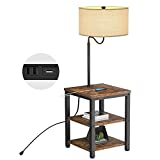 AntLux LED Floor Lamp with End Table - USB Charging Port, Power Outlet, Bedside Table with Shelves, Rustic Night Stand with Industrial Floor Light for Living Room, Bedroom, Guest Room, Edison Bulb