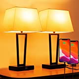 Set of 2 Touch Control 3-Way Dimmable Bedside Lamps with 2 USB Charging Ports,Modern Touch Nightstand Table Lamps for Bedrooms Bedside Table Living Room Side Table End Table(LED Bulb Included)