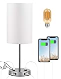 Touch Control Bedside Table Desk Lamp Included LED Bulb, Acaxin Small End Nightstand Lamps for Bedroom/Living Room,3-Way Dimmable & 2 USB Charging Ports & 2 -Pins Outlets for Phones and laptops