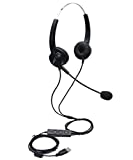 AGPtEK USB Stereo Binaural Headset Corded Call Center Headphone with Noise-Canceling Mic and Volume Control - for Phone Sales, Telephone Counseling Services, Insurance, Hospitals, Telecom Operators