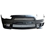 Compatible With 2008-2015 Mitsubishi Lancer EVO Front Bumper Cover Conversion + Black Grill Grille + Fog Cover PP By IKONMOTORSPORTS, 2009 2010 2011 2012 2013 2014