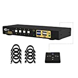 HDMI KVM Switch 4 Port, 4 Port HDMI 2.0 USB 3.0 KVM Switch with Cables, 2 pcs USB 3.0 Hub and Audio Output Supports Wireless/Mechanical/Gaming Keyboard Mouse