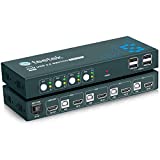 HDMI 2.0 KVM Switch, 4K@60Hz (YUV 4:4:4) USB KVM Switch HDMI 4 Port Boxes, 4 in 1 Out with 4 USB 2.0 Hub, Compatible with Most Keyboards and Mouse, Button Switch for Windows, Linux, Unix and Mac etc