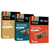 KIND Bar Minis, Variety Pack, Dark Chocolate Nuts, Caramel Almond Sea Salt, Peanut Butter Dark Chocolate, Gluten Free, Low Sugar, 0.7 oz, 30 Count