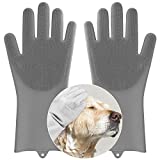 Pet Dog Bath Gloves, Grooming Brush and Hair Removal for Cat Horse (Gray)