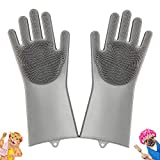 Pet-Grooming-Gloves for Bathing & Hair-Removal, Dog and Cat Brush Bath-Scrubber Glove, Pets Silicone Scrubbing Gloves for Shedding (Gray)