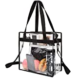 BAGAIL Clear bags Stadium Approved Clear Tote Bag with Zipper Closure Crossbody Messenger Shoulder Bag with Adjustable Strap(12 Inch X 12 Inch X 6 Inch,Black)