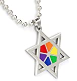Rainbow Ray Star Of David Necklace - Gay & Lesbian LGBT Judaism Pride. LGBT Pride - Gay and Lesbian Pendant. One Necklace & Chain for men or women. Rainbow Pride Jewelry