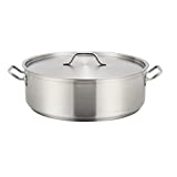 Winco SSLB-15, 15-Quart Stainless Steel Brazier Pan with Cover, Silver