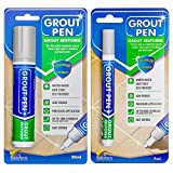 Grout Pen Tile Paint Marker: Waterproof Grout Colorant and Sealer Pen to Renew, Repair, and Refresh Tile Grout - Cleaner Coating Stain Pens - 2 Pack, 5mm Narrow and 15mm Wide Tip Pen - Light Grey