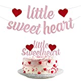 MALLMALL6 Little Sweetheart Banner Cake Topper Set for Valentine's Day Baby Shower Party Favors Pre-Assembled Glittery Sign Pregnancy Celebration New Born Party Cake Decorations Supplies for Boy Girl