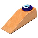 Wooden Door Stop with Hand Crafted Glass Evil Eye Bead On Top, Decorative Non Slip Wedge for Heavy Duty, Sturdy, Durable, Large Wood Stopper for All Surfaces, Easy to Use Under The Door