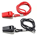 Whistle with Lanyard for Coaches, Referees, Training, Outdoor Camping Accessories,Dog Whistle, Emergency Survival. (Black red 2pcs)