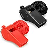 Hipat Whistle with Lanyard, Loud Crisp Sound Plastic Sports Whistles for Coaches, Referees, Training, Emergency Survival (Pea Whistle-Black/Red)