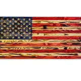 Handmade Wooden American Flag, Rustic Natural Wood Finish Made in The USA, Indoor/Outdoor Hand-Torched Patriotic Wall Art, Wall Art Décor (Rustic Red)