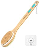Metene Shower Brush with Soft and Stiff Bristles, Exfoliating Skin and A Soft Scrub, Double-sided Brush Head for Wet or Dry Brushing, Specially Long Wooden Handle Cleans the Body Easily