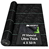 HOOPLE 4 X 50 ft Weed Barrier Fabric, PP Material, Premium Garden Landscape Fabric for Flower Bed, Yard, Heavy Duty Ground Cover with Green Guide Strip Helps Align Plants, Ultra Thick, Black