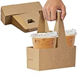 [25 Pack] 2 Cup Drink Carrier with Handle - Kraft Paperboard Handled Drink Carriers 12 - 30 oz To Go Coffee Cup Holder, For Hot and Cold Cup Carrier, Takeout, Cafe and Restaurant Food Service Delivery