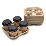 GOLETIO 4 Cup Disposable Cup Holder Tray (25 Pack) - Reliable To Go Drink Carriers for Delivery - Biodegradable 8oz to 32oz Four Cup Holder Tray Ideal for Food Delivery Service and Restaurants