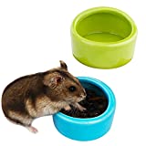 2 Pcs Ceramic Hamster Bowl, Small Animal Food Bowl and Water Dish Feeder for Hedgehog Hamster Guinea Pig Sugar Glider Rat Gerbil Mice Chinchilla ( Blue and Green )
