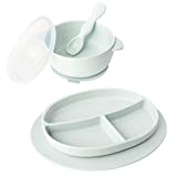 Ullabelle Toddler Plates & Bowls Set for Babies Silicone Non Slip Baby Feeding Set Kids Placemats with Spoons Included - BPA Free (Sage)