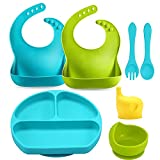 PandaEar Baby Toddlers Infants Feeding Set |Adjustable Silicone Bibs | Suction Bowls |Divided Plates Soft Spoon |Cup Holder & Self Feeding Aids