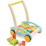 cossy Wooden Baby Learning Walker Toddler Toys for 1 Year Old Forest Theme Blocks & Roll Cart Push Toy (37 Pcs) Updated Version