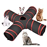 Cossy Home Cat Tunnel Collapsible Pet Play Tunnel Tube Toy with a Bell Toy & a Soft Ball Toy for Cat, Puppy, Kitty, Kitten, Rabbit (4 Way, Red)