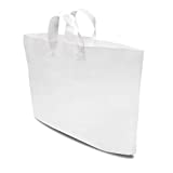 Plastic Merchandise Shopping Bags with Soft Loop Handles, White High Density 19.5x15x4 Opaque Plastic Take Out Bags, Goodie Bags, Self-Gusseting Gift Bags Bulk 50 Pcs.
