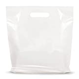 100 Pack 18 x 18 with 2 mil Thick White Merchandise Plastic Glossy Retail Bags | Die Cut Handles | Perfect for Shopping, Party Favors, Birthdays, Children Parties | Color White | 100% Recyclable