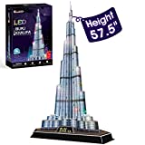 CubicFun 3D Puzzles LED Dubai Burj Khalifa 57.5" H Architecture Building Model Kits for Adults, Souvenir Decoration and Birthday Gifts for Men and Women, the Tallest Tower 136 Pcs