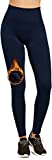 Women's Fleece Lined Leggings Thermal High Waist Tummy Control Yoga Pants Winter Slimming Workout Running Tights (Navy Blue, Large-X-Large)