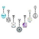 FECTAS 14G Belly Button Rings Surgical Steel CZ Dangle Belly Rings Navel Ring for Women Girls Body Piercing Jewelry 7-8pcs Pack