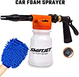 SwiftJet Car Wash Foam Gun + Microfiber Wash Mitt - Car Foam Sprayer - Foam Cannon Garden Hose - Spray Foam Gun Cleaner - Car Wash Kit - Car Accessories for Men - Snow Foam Blaster