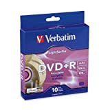 Verbatim LightScribe 10pk DVD+R Blank Media - Laser Etch Prints Direct To Disc (95116) - 4.7GB//120min