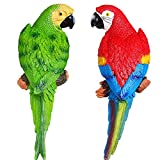 2 Pieces Parrot Outdoor Decor Large Realistic Parrot Garden Statues Lifelike Bird Ornaments Red and Green Patio Yard Lawn Sculptures Tropical Animal Tree Wall Decor Home Indoor Decorations, 1 Pair