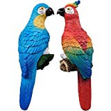 TERESA'S COLLECTIONS 1 Pair Lifelike Parrot Garden Statues, Realistic Blue & Red Bird Garden Ornaments Animal Outdoor Figurines for Patio Lawn Yard Decor DIY Flowerpot Hugger- 7.5 Inch