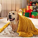 JOSATINA HOME Fluffy Dog Blanket, Soft and Warm Pet Blankets for Dogs & Cats, Faux Fur & Fleece Reversible Throw Protects for Couch, Car, Sofa, Bed from Spills, Stains, 30x40inches, Mustard Yellow