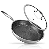 NutriChef 12" Stainless Steel Frying Pan - Triply Kitchenware Stir Fry Pan Kitchen Cookware w/DAKIN Etching Non-Stick Coating, Scratch-resistant Raised-up Honeycomb Fire Textured Pattern NC3PL12