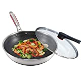 KBH Non-stick Wok, 316L Stainless Steel Stir-fry Pan, Less Oil Honeycomb Wok, 32/34CM (32CM)