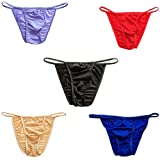 Mlovew Men's Comfortable Silky Bugle Pouch Tanga Strings Underwear Brief Bikini, 5-pack Mixed Color C, Medium