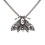 SanLan Death Head Moth Pendant Necklace Wicca Jewelry Goth Moth and The Moon (1-Silver)