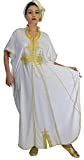 Moroccan Caftans Women Butterfly Hand Made with Gold Embroidery Long One Size White