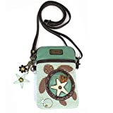 Chala Crossbody Cell Phone Purse - Women PU Leather Multicolor Handbag with Adjustable Strap - Turtle - Teal Striped