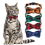 EXPAWLORER Cat Collar Breakaway with Bell - 4 Pack Classic Plaid Bow Tie Collars for Kitty Kitten, Red, Orange, Blue, Green