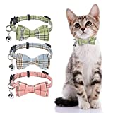 PAWCHIE Breakaway Bowtie Cat Collar with Bell - 3 Pack Classic Plaid Kitten Collars with Removable Bow Tie, Adjustable and Safety for Kitty, Puppy, Small Dogs