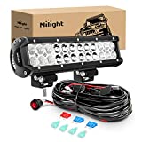 Nilight Led Light Bar 12 Inch 72W Spot Flood Combo Off Road Fog Lights Driving LED Pods With Off Road 16AWG Wiring Harness Kit - 1 Lead for Truck ATV UTV SUV Boat, 2 Years Warranty