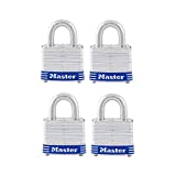 Master Lock 3008D Outdoor Padlock with Key, 4 Pack Keyed-Alike Silver 1-1/2 Inch
