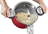 Gotham Steel 5 Quart Stock Pot Multipurpose Pasta Pot with Strainer Lid & Twist and Lock Handles, Nonstick Ceramic Surface Makes for Effortless Cleanup with Tempered Glass Lid, Dishwasher Safe - RED